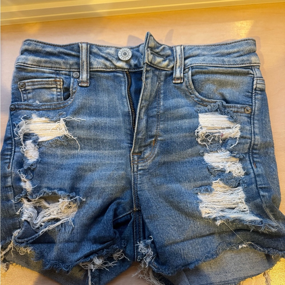 American Eagle Outfitters Blue Distressed Jean Shorts